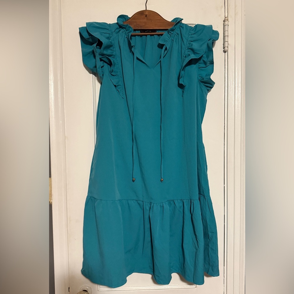 Teal Ruffle Sleeve Dress